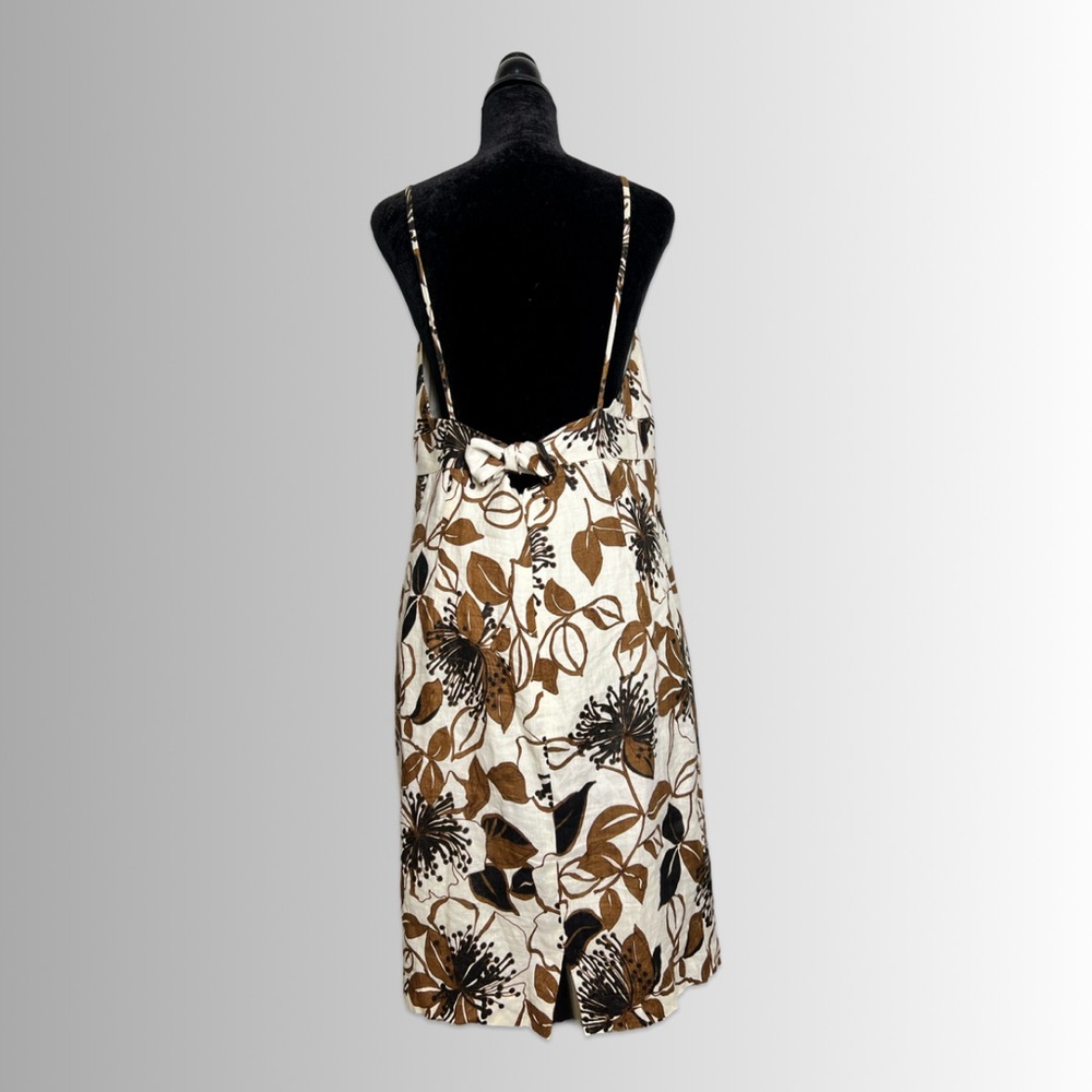 Muse 100% Linen V-Neck Spaghetti Strap Open Back Dress, Floral Design, Size 14 - Picture 2 of 7